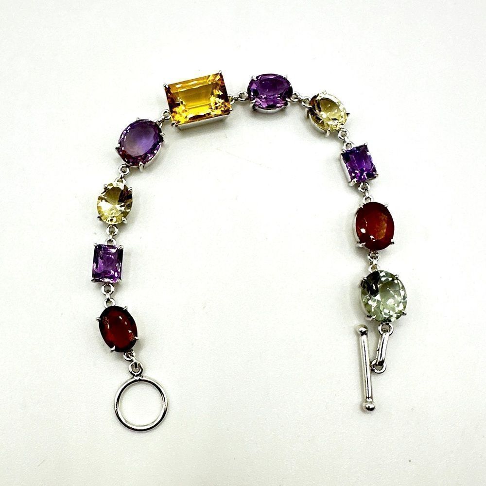 NWOT 7" Multi-gemstone and solid sterling‎ silver bracelet!